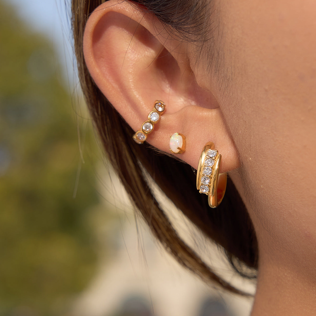 Elegant Geometric Stainless Steel Plated Rhinestone Hoop Earrings for Women