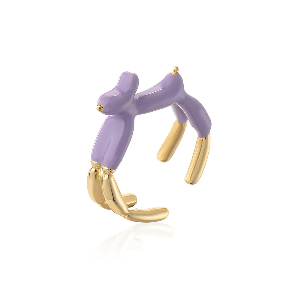 INS Style Abstract Animal Shaped Adjustable Ring in Copper with 18K Gold Plating and Enamel Finish for Women