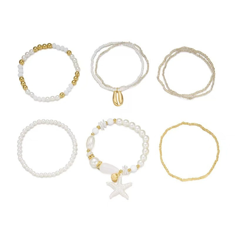 Bohemian Star Alloy Bracelet with Pearl and Shell Elements for Women