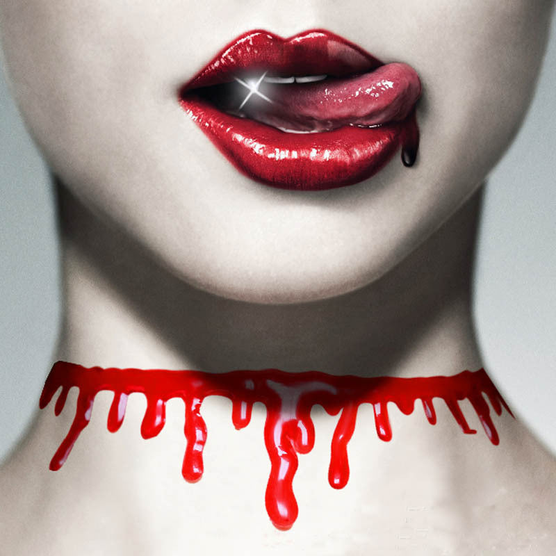 Collar de sangre de Halloween para mujer con motivo de calavera y calabaza, colgante geométrico de resina en cadena chapada, bisutería para juegos de rol de vampiro o enfermera