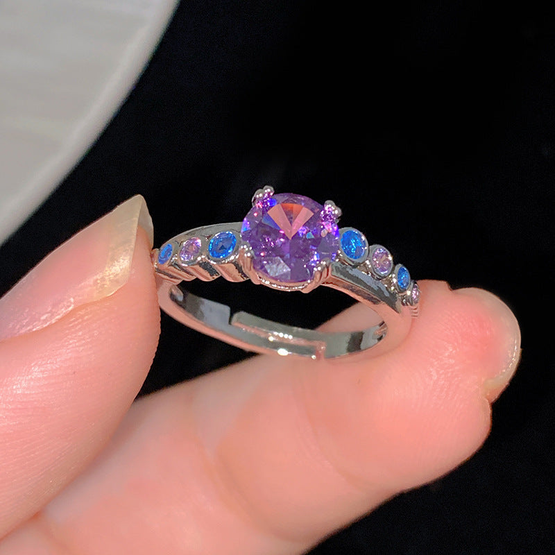 Minimalist Sweet Colorful Crown Flower Bow Teardrop Brass Ring with Cubic Zirconia Inlay for Women