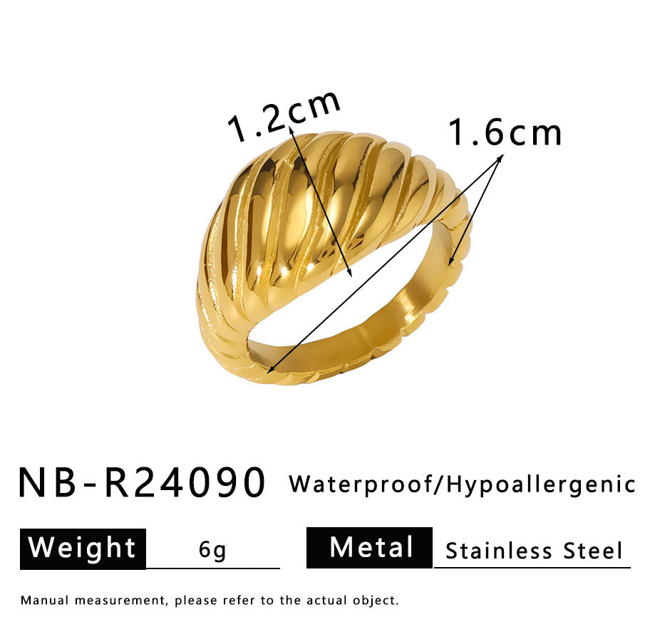Anello geometrico in acciaio inossidabile con linea testurizzata e motivo a nodo per donna e uomo, fascia minimalista galvanizzata
