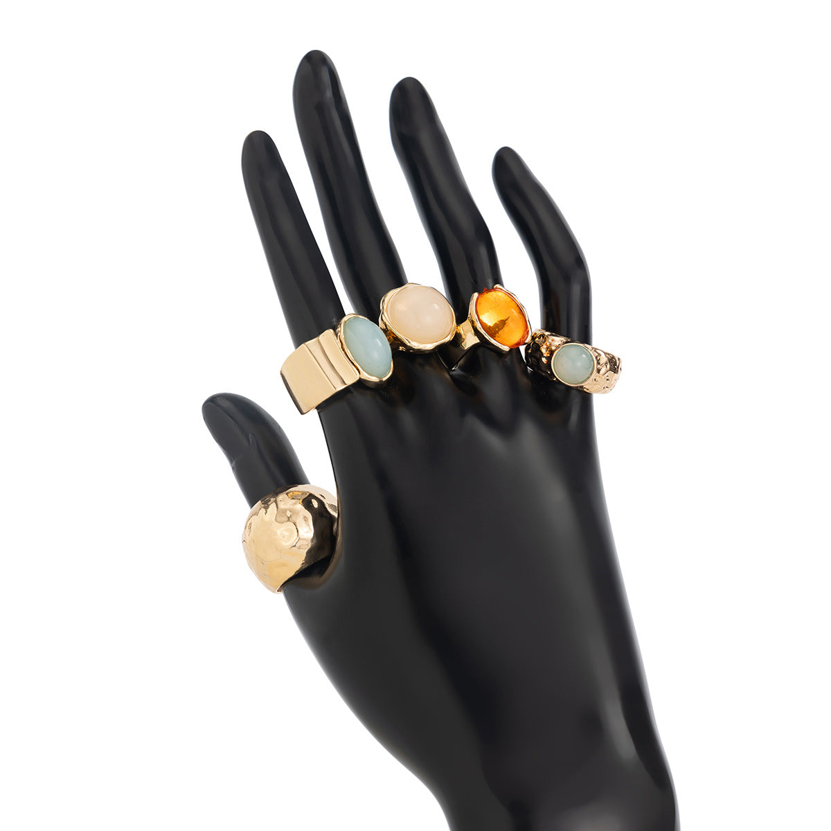 Set di Anelli da Donna Vintage Geometrici Testurizzati in Lega con Intarsio di Strass e Finitura Placcata
