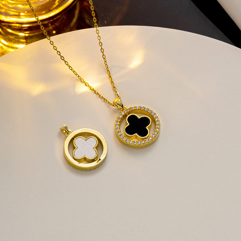 Collana Minimalista con Ciondolo a Cuore, Fiocchi e Strass in Acciaio al Titanio Placcato su Catena a O