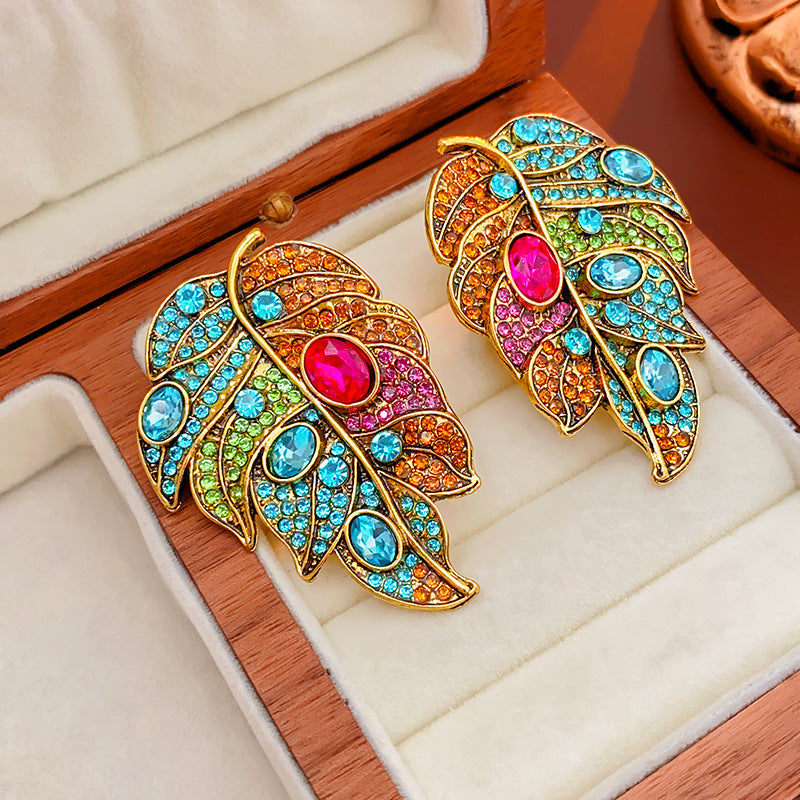 Vintage Geometric Earrings with Rhinestone Inlay for Women Copper Base with Stainless Steel Posts