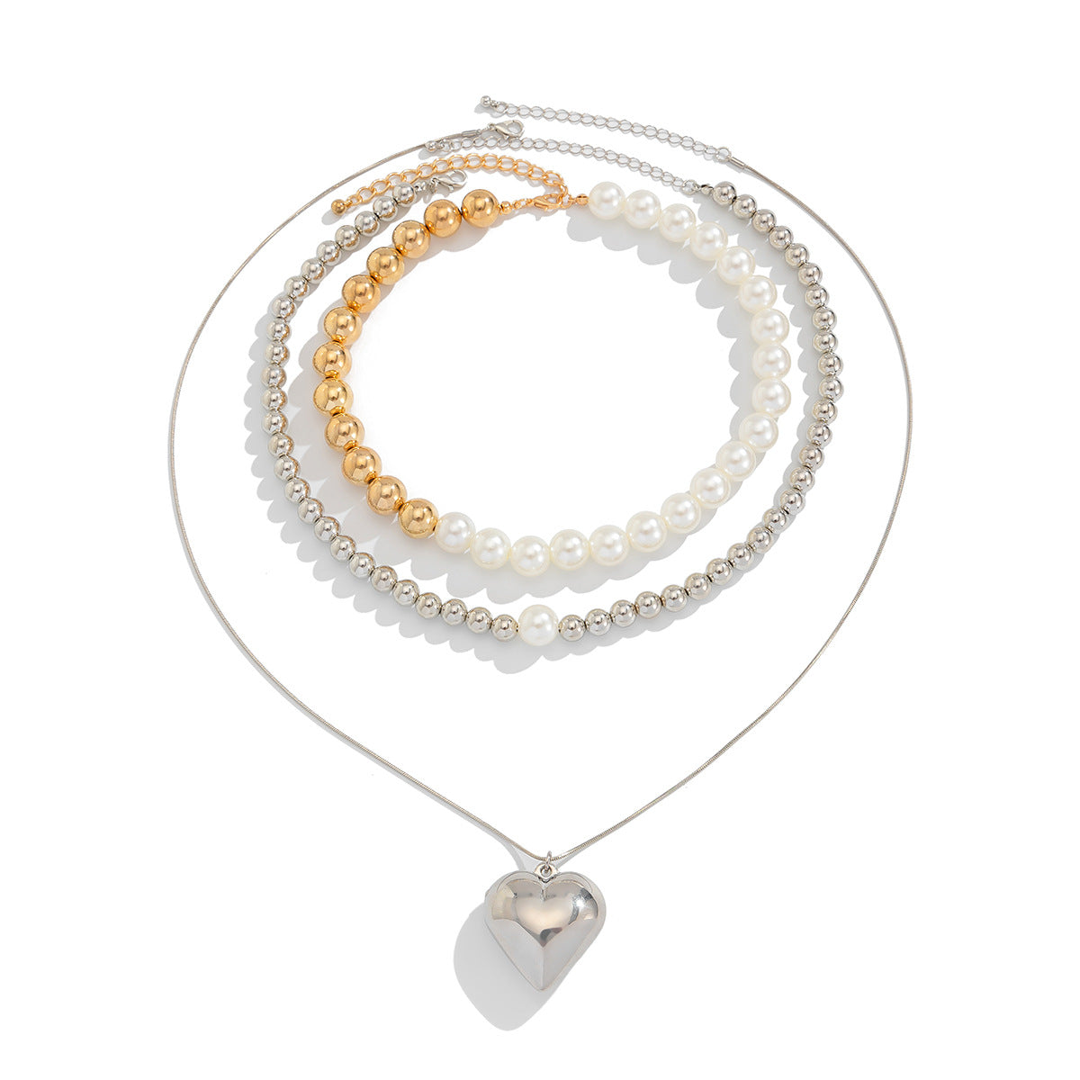 Collar con colgante de imitación de perla en forma de corazón asimétrico, dulce y atrevido, para mujer, con acabado chapado y cadena de cuentas