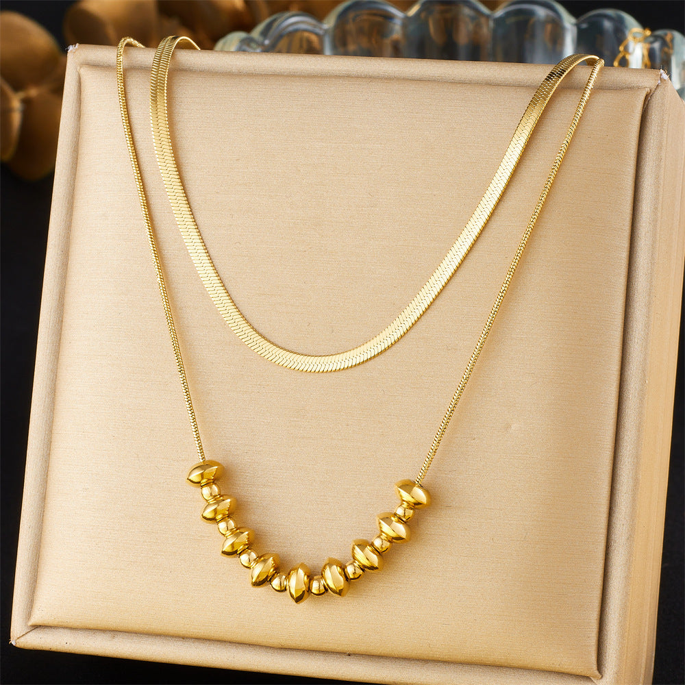 Minimalist Gold Plated Stainless Steel Layered Necklace with Heart Floral and Geometric Pendants