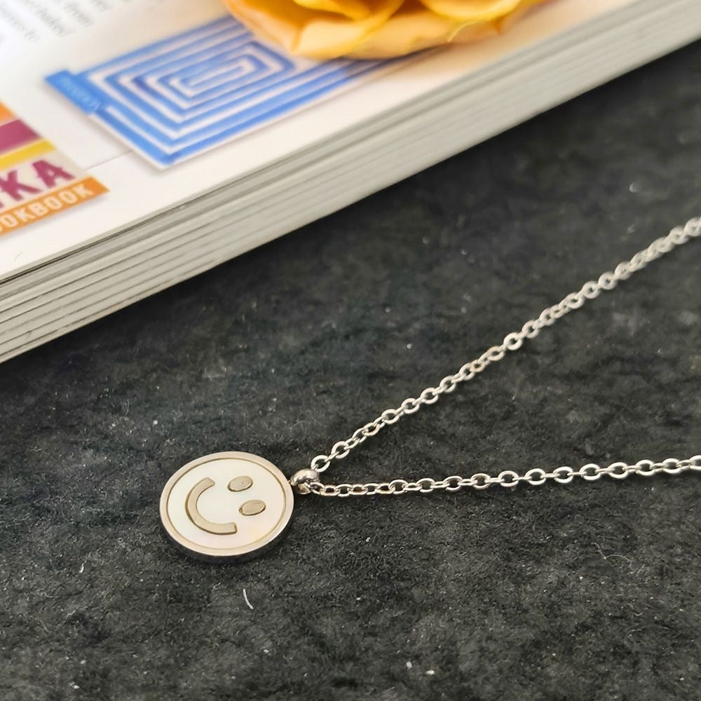 Minimalist Round Smile Face Titanium Steel Necklace for Women