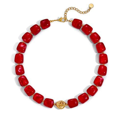 Casual Square Resin Polished Pendant Necklace for Women