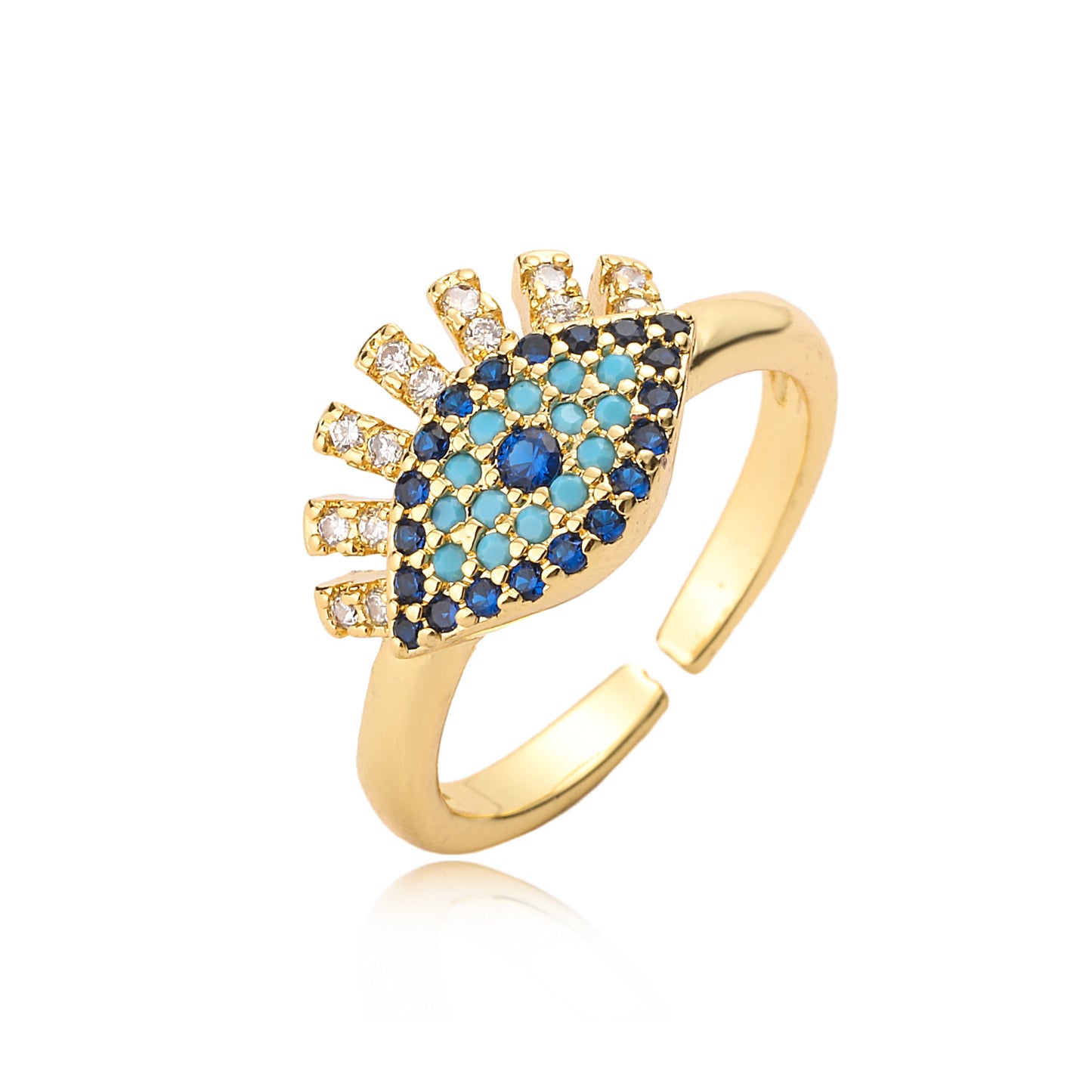 Minimalist Geometric Evil Eye Ring for Women in Brass with Gold Plating and Micro-Pave Zirconia
