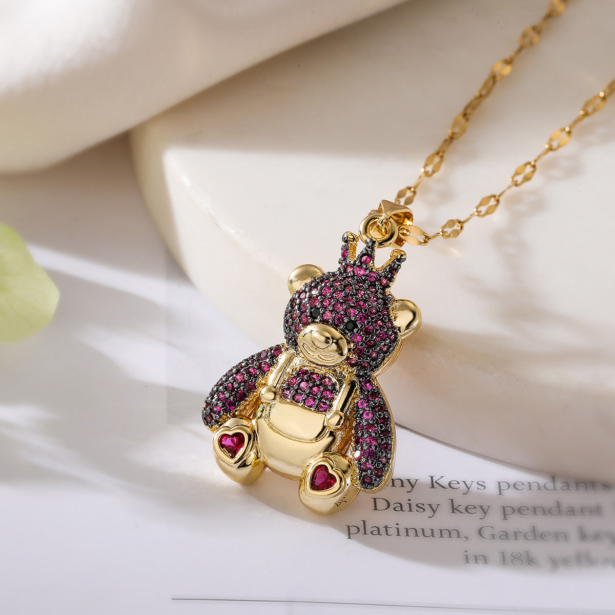 Minimalist Bear-Shaped Copper Necklace with Gold Plating and Zircon Inlay for Women