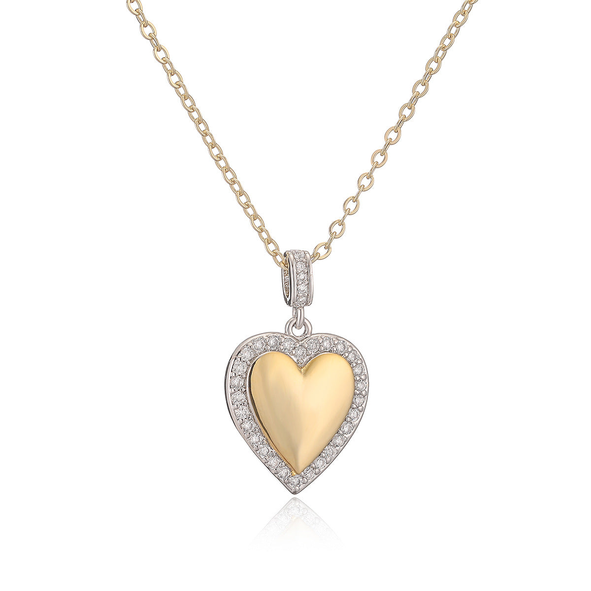Collana da donna con ciondolo a forma di cuore e stella, minimalista, in rame placcato oro vero e intarsiato con zirconi