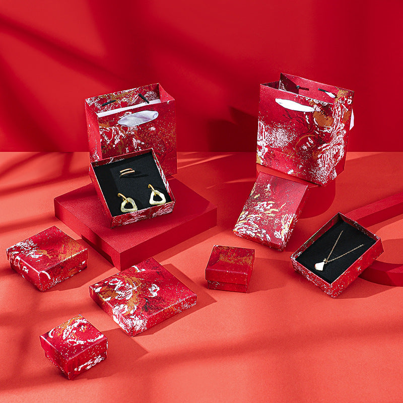 Hand-Drawn Irregular Red Floral Jewelry Box for Rings Earrings Necklaces Bracelets Packaging Gift Box