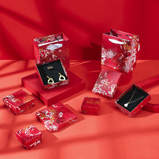 Hand-Drawn Irregular Red Floral Jewelry Box for Rings Earrings Necklaces Bracelets Packaging Gift Box