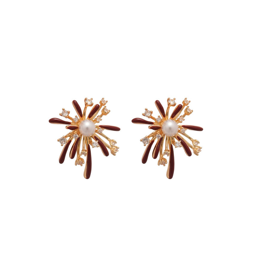 Orecchini a perno eleganti da donna in argento sterling con zirconi a forma di fiore, base in ottone placcato oro