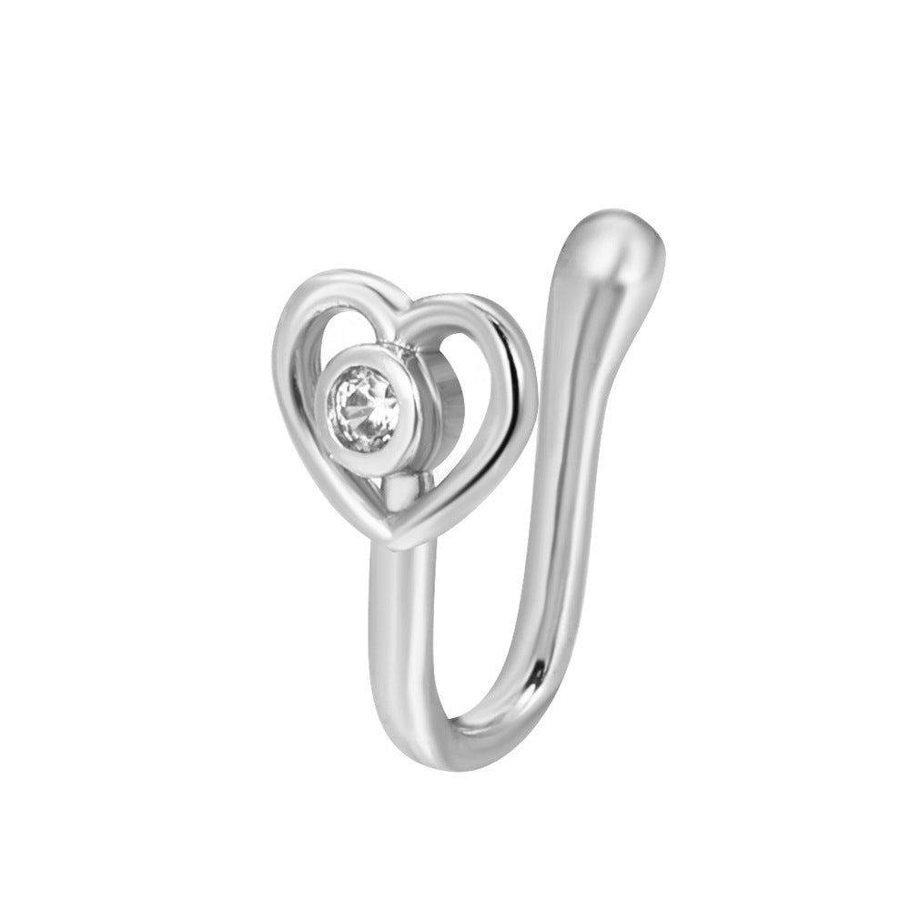 Clip per il naso a forma di U con stella e cuore placcata in rame vintage con zirconia cubica