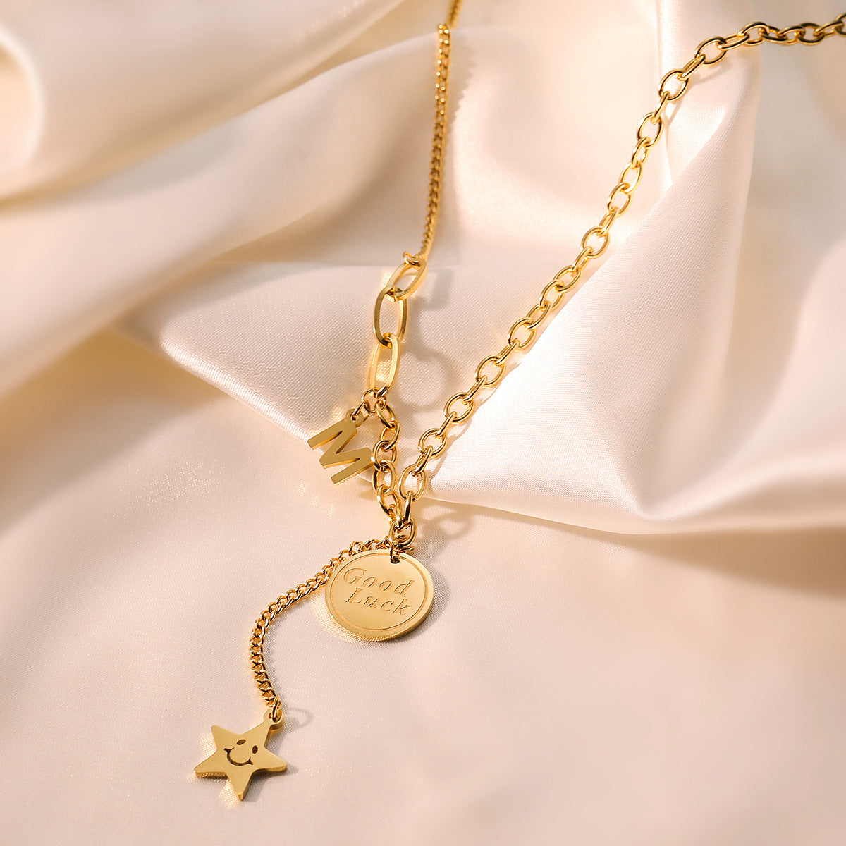 Collana Pendente Cuore Irregolare Geometrico Minimalista da Donna in Acciaio al Titanio con Placcatura in Oro