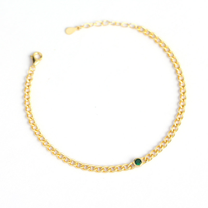 Luxury French-Inspired Geometric S925 Sterling Silver Handcrafted Tank Chain Bracelet with Rhinestone Inlay