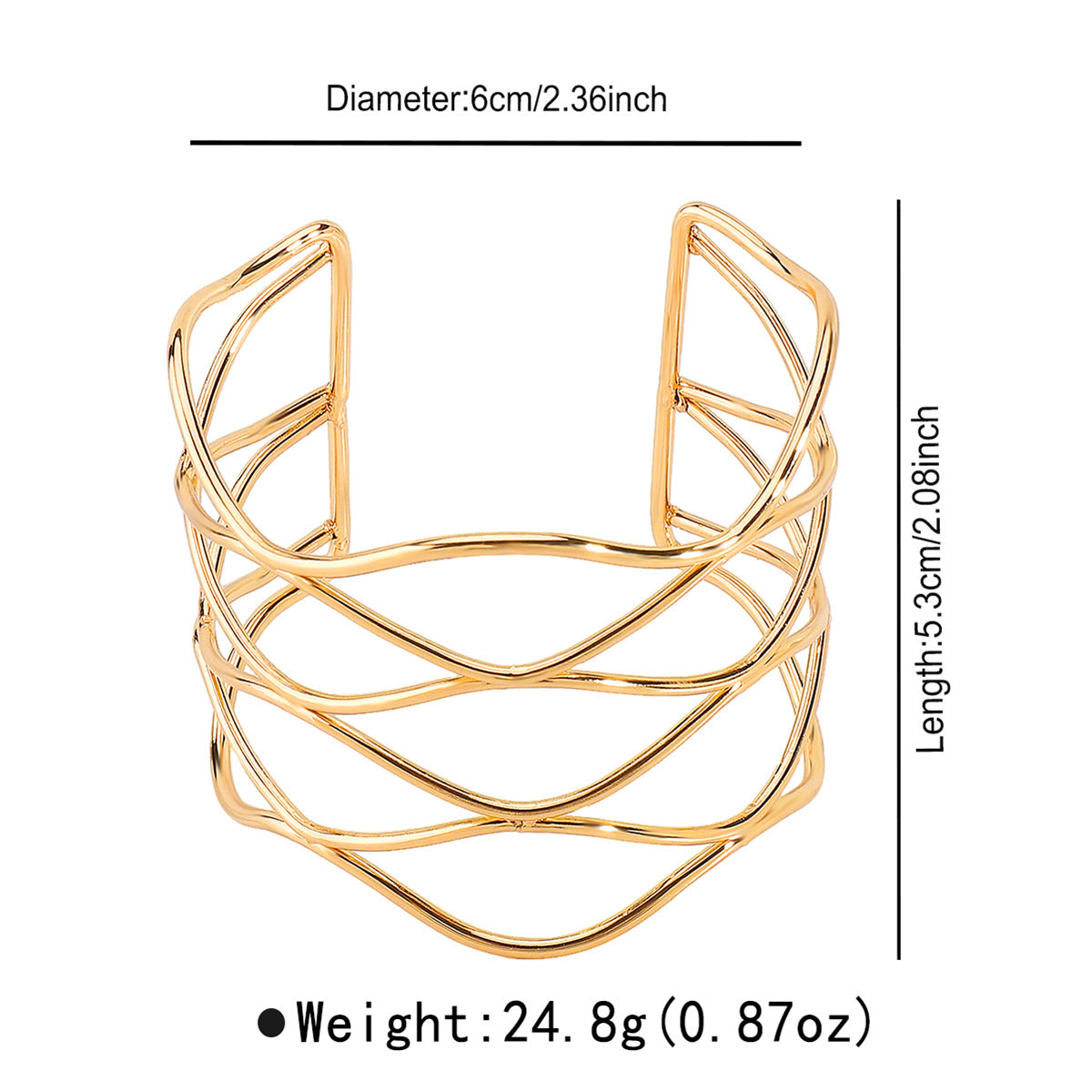 Pulsera de puño abierto geométrica, minimalista y moderna para mujer con textura de malla metálica y acabado galvanizado