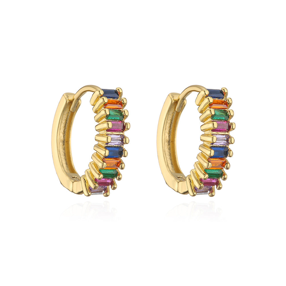 Geometric T-Shaped Copper Earrings with 18K Gold Plating and Cubic Zirconia for Women