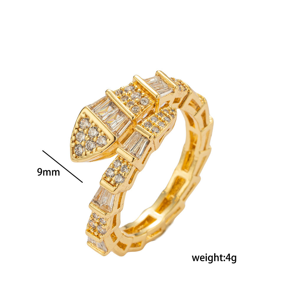 Luxury Style Adjustable Snake-Shaped Ring in Copper with 18K Gold Plating for Women