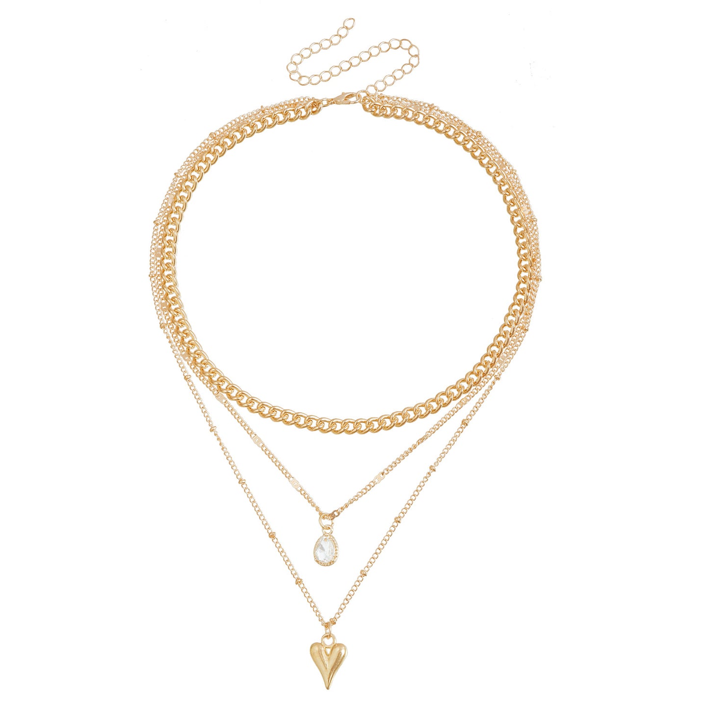 Vintage Heart-Shaped Alloy Pendant Necklace with Rhinestone Accents for Women, Multi-Layer Clavicle Chain