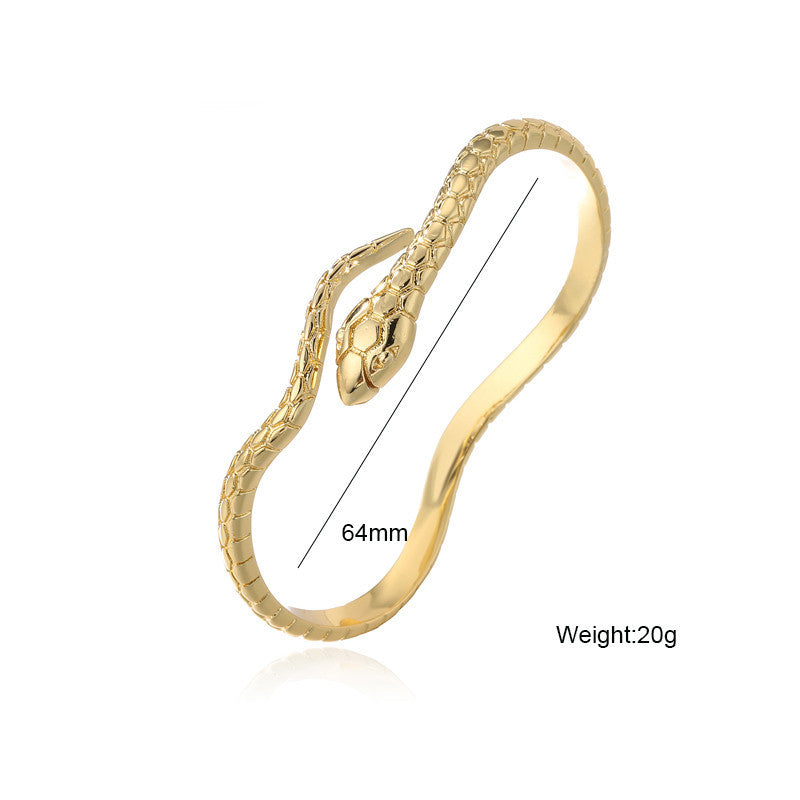 Bracciale Bohemien Geometrico a Serpente Attorcigliato da Donna in Rame con Placcatura in Oro 18K e Dettagli Micro-Pave