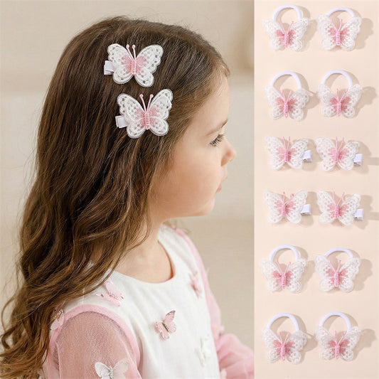 Cartoon Butterfly Hair Clip for Kids Made of Net Fabric with Knitted Texture in Pastel Macaron Style