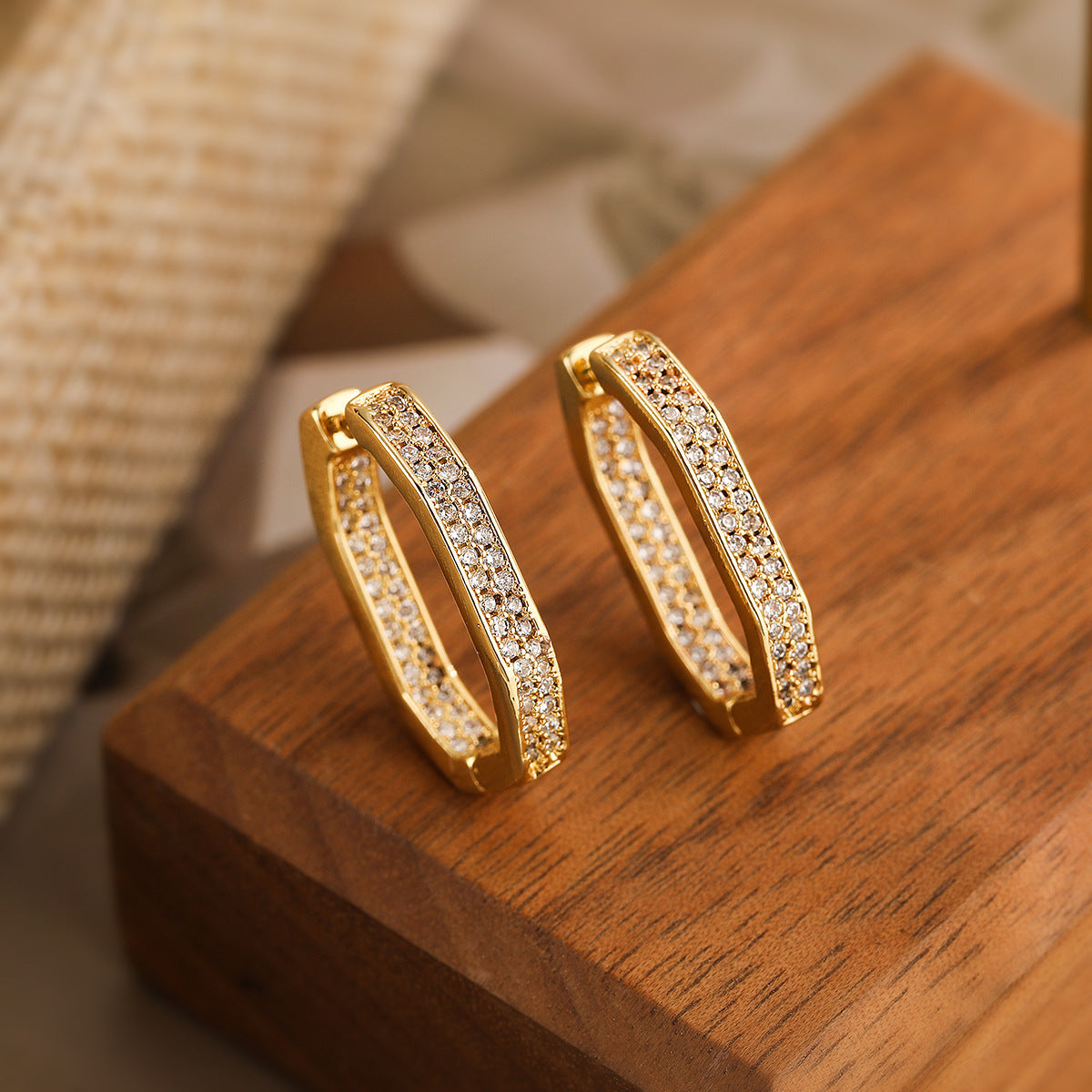 Minimalist Geometric Copper Earrings with Gold Plating and Zircon Accents for Women