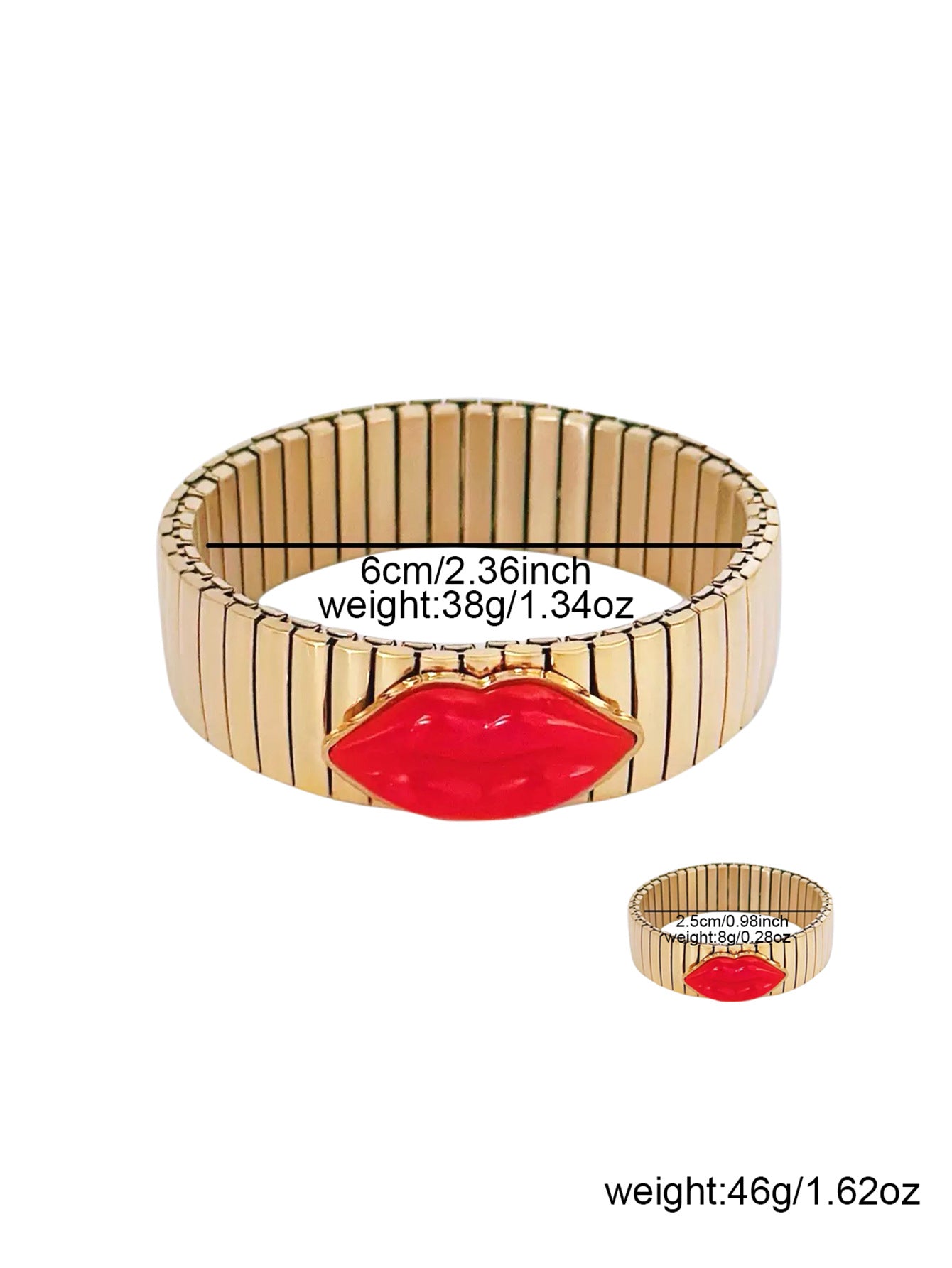 Vintage Elegant Plated Stainless Steel Lip Bracelet Ring Set for Women