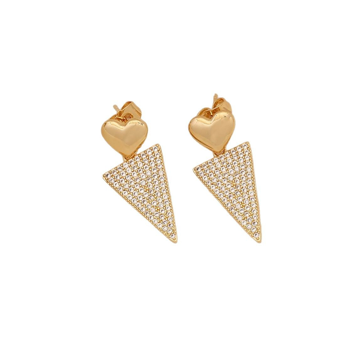 Orecchini a perno da donna in rame con triangoli geometrici e zirconi incastonati, stile chic da ufficio moderno