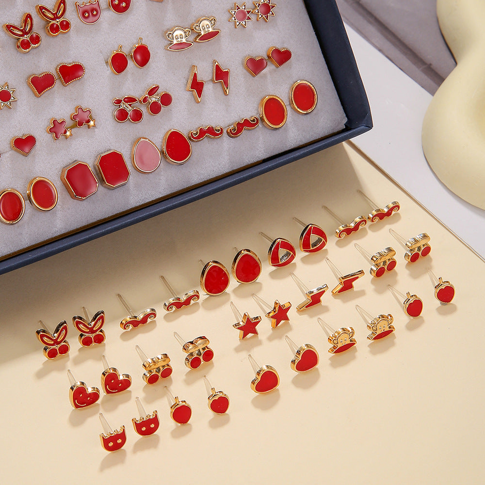 Sweet Geometric Resin Drip Oil Rhinestone Stud Earrings Avocado Design