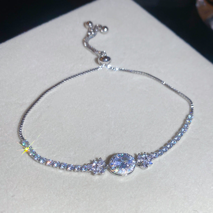 Pulsera de circonita ovalada geométrica de lujo ligero para mujer, pulsera informal minimalista de moda