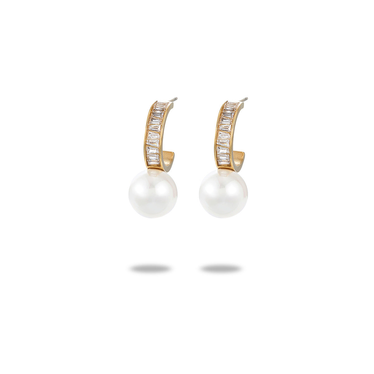 Orecchini da donna in acciaio inossidabile geometrici lussuosi e minimalisti con placcatura in oro e dettagli in perle