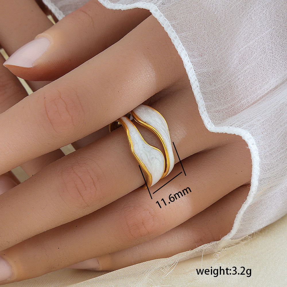 Anello Minimalista a Forma di Foglia in Acciaio Inossidabile Placcato Oro 18K da Donna e da Uomo