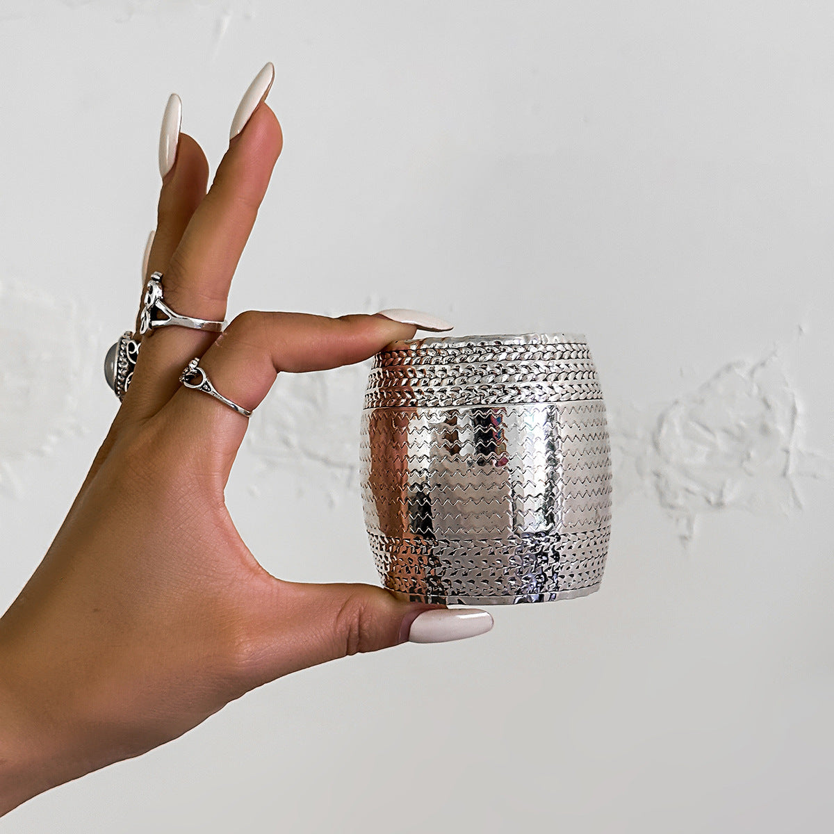 Bracciale aperto multistrato ondulato in stile Hip Hop con spiga di grano incisa, da donna, in metallo con finitura placcata