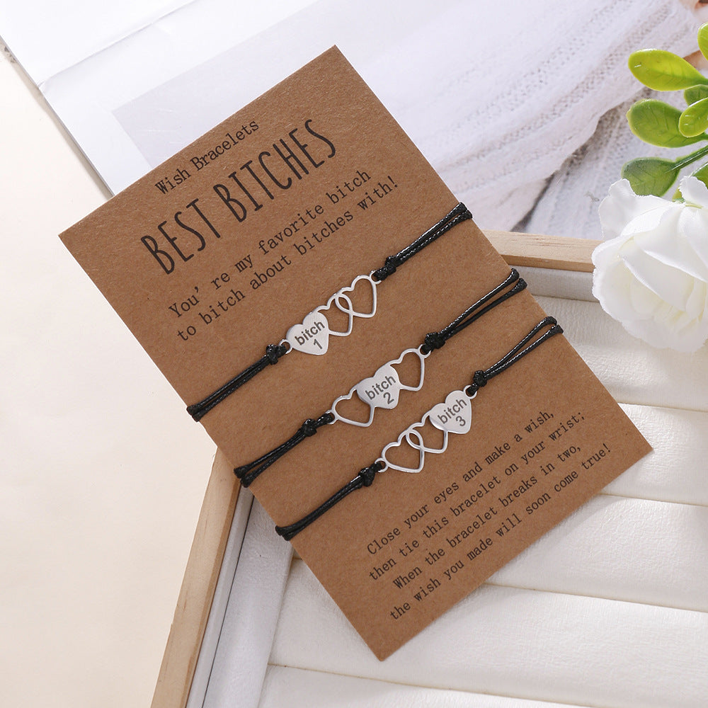 Handmade Stainless Steel Heart Bracelet Set for Unisex