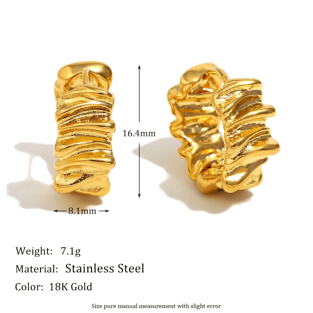 Minimalist Geometric Red Agate Stud Earrings in Stainless Steel with 18K Gold Plating for Women
