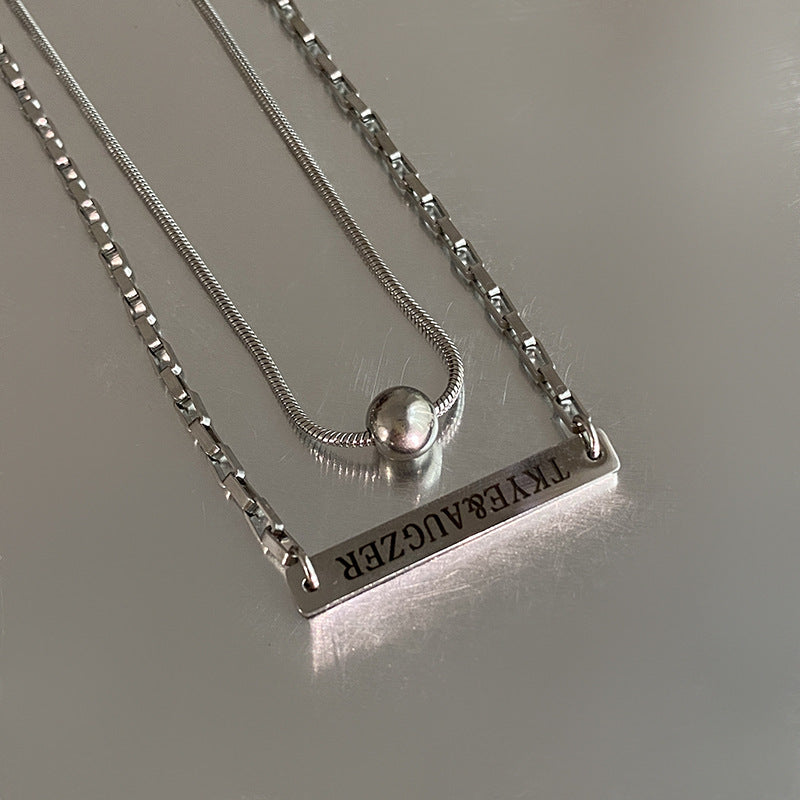 Streetwear Titanium Steel Letter Round Geometric Plated Double Layer Necklace for Unisex