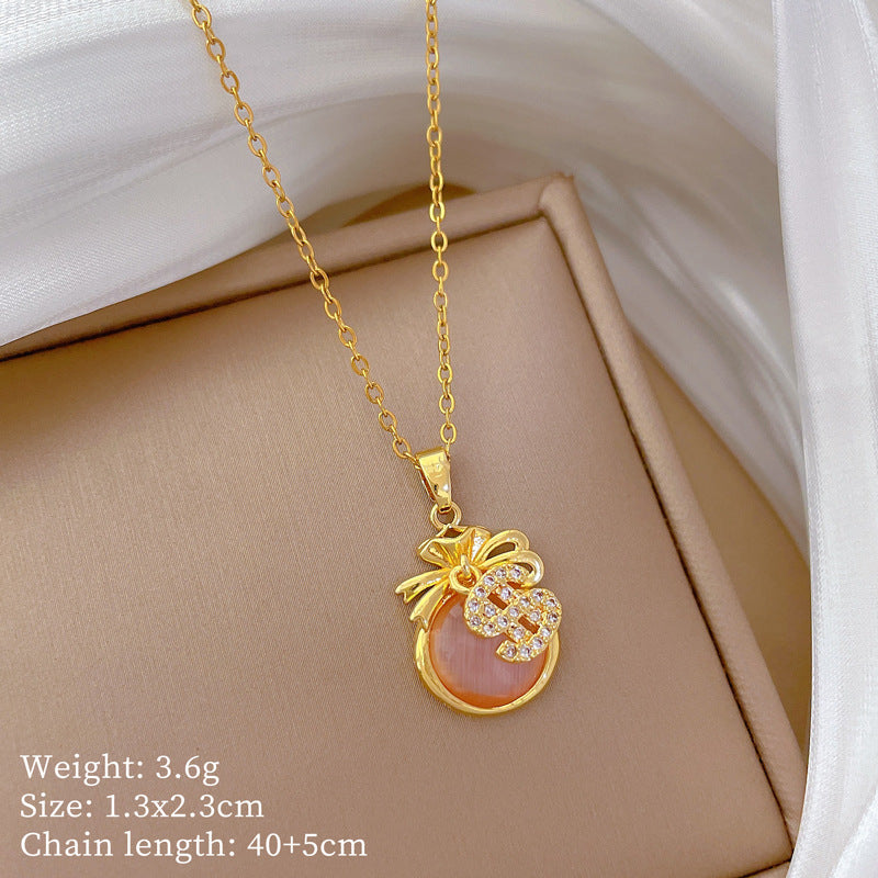 Collana Pendente Luna Geometrica Minimalista da Donna in Acciaio Inossidabile con Catena Delicata alla Clavicola e Strass Completi