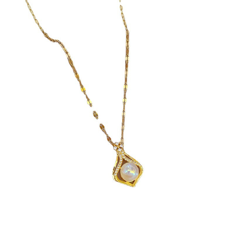 Luxury Sweet Fresh Titanium Steel Droplet Mermaid Geometric Collar Chain Necklace