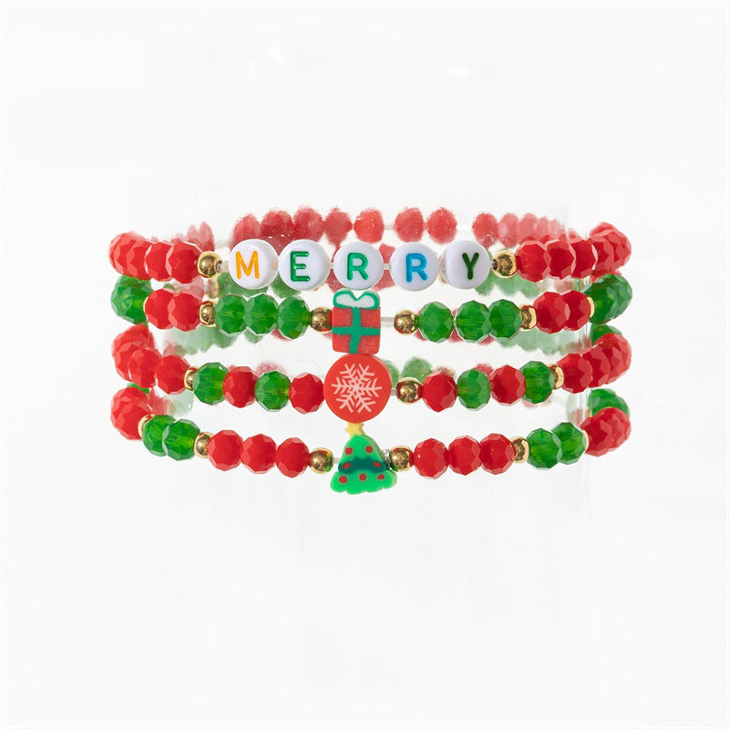 Set di bracciali natalizi fatti a mano in argilla polimerica da donna con ciondoli di Babbo Natale e fiocchi di neve in stile cartone animato giocoso