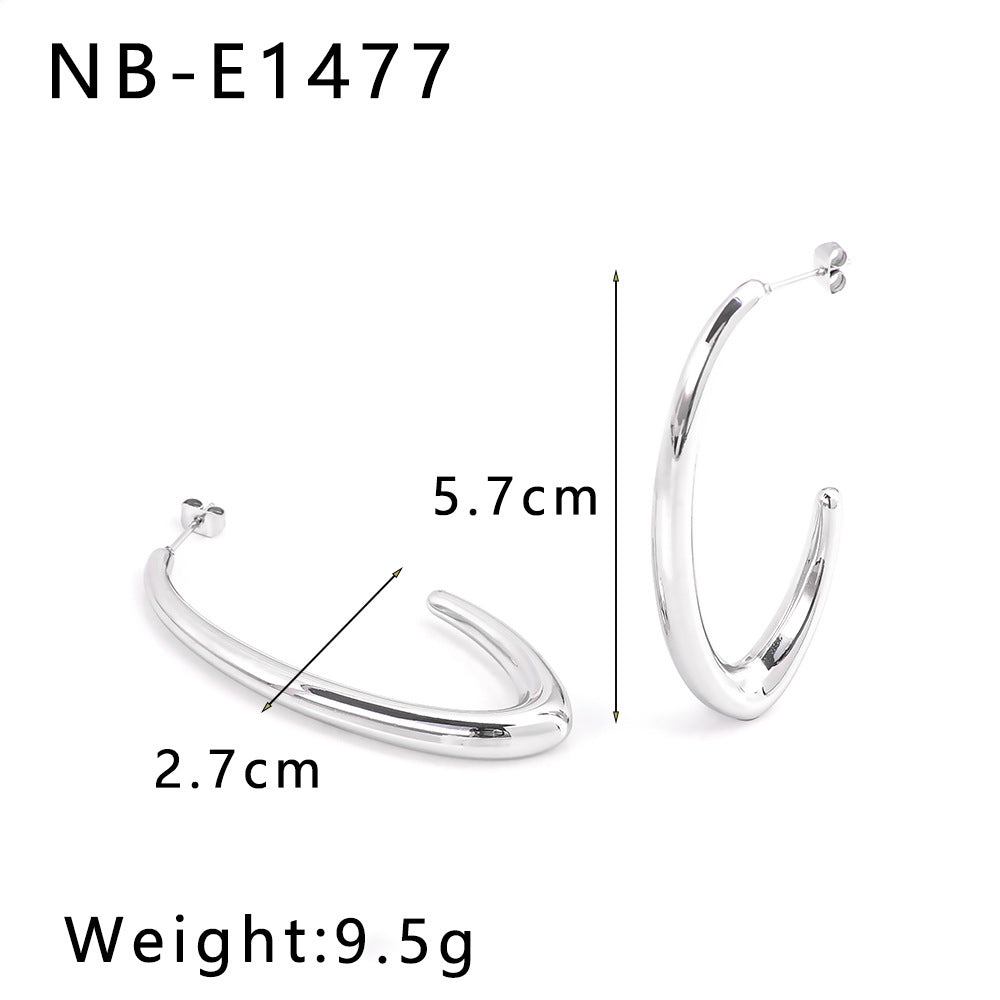 Vintage-Style Geometric Stainless Steel 18K Gold Plated C-Shaped Hoop Earrings for Women