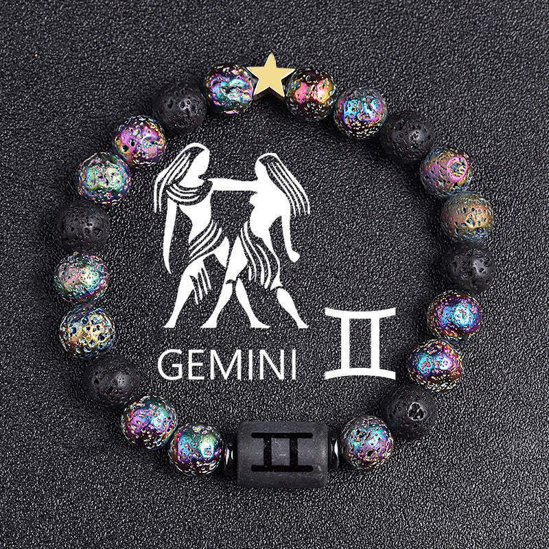 Casual Plated Volcanic Stone Star Beaded Bracelet 8mm Unisex Zodiac Jewelry