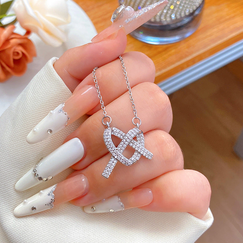 Micro-Paved Cubic Zirconia Heart Geometric Brass Pendant Titanium Steel Plated Necklace for Unisex