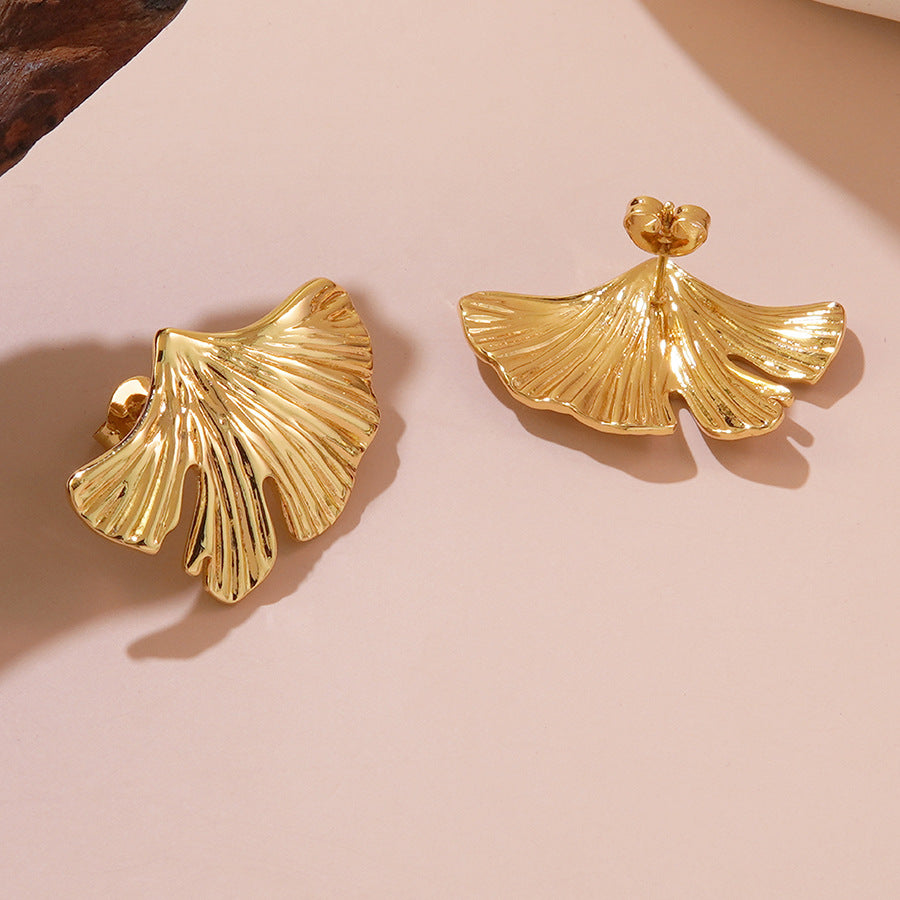 Unique Ginkgo Leaf Stamped Stainless Steel Earrings for Women