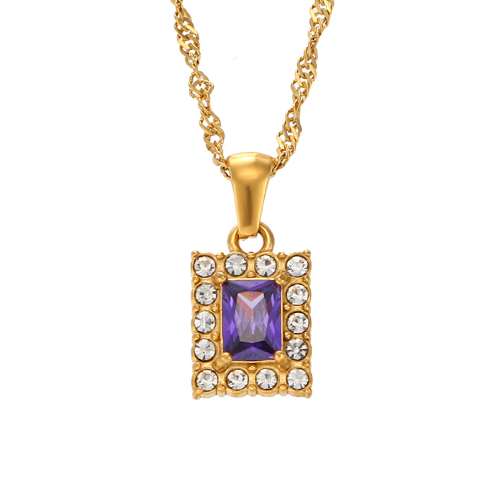 Collana da donna con pendente quadrato in zircone placcato in acciaio inossidabile geometrico minimalista con catena ondulata