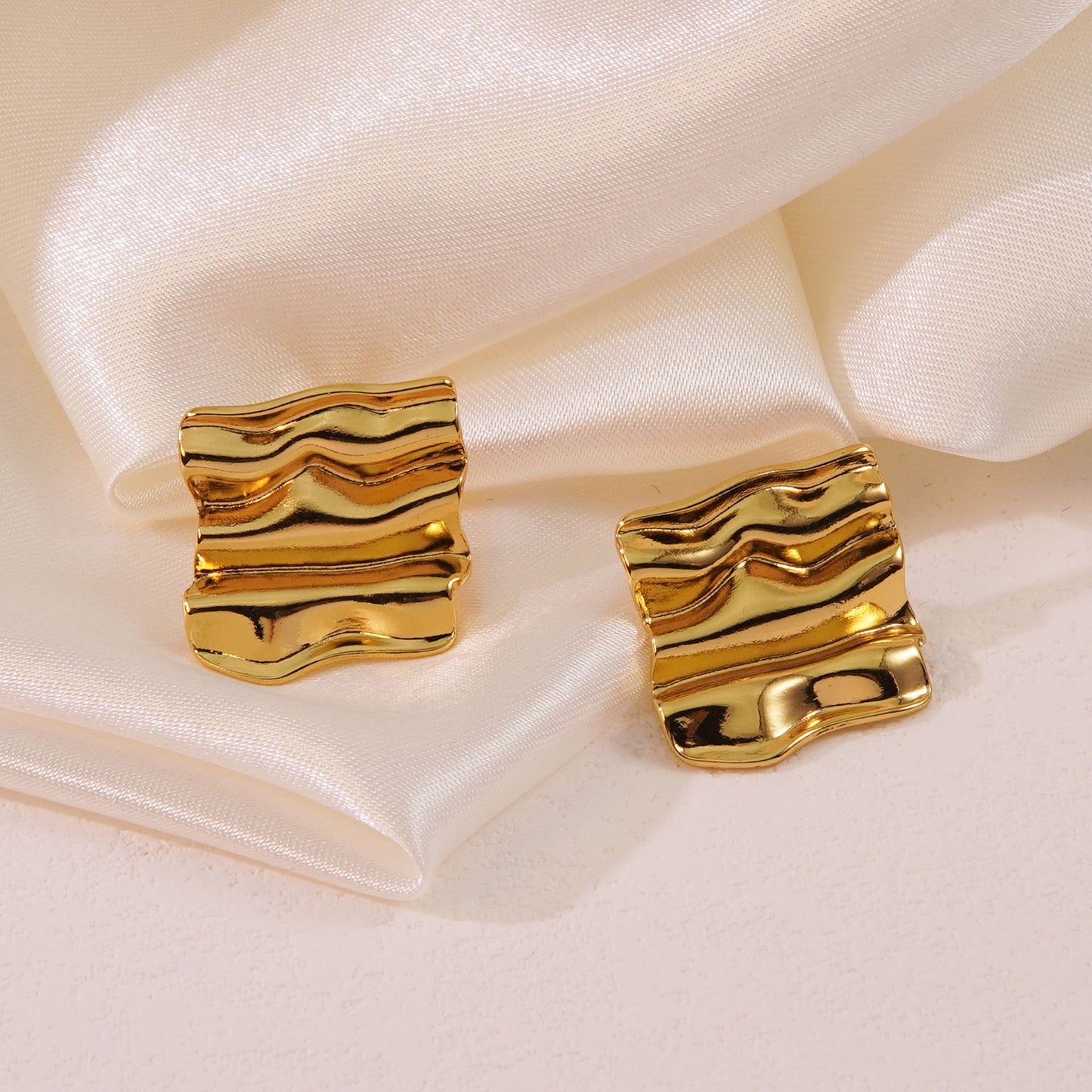 Vintage Geometric Square Stamped Stainless Steel Stud Earrings for Women