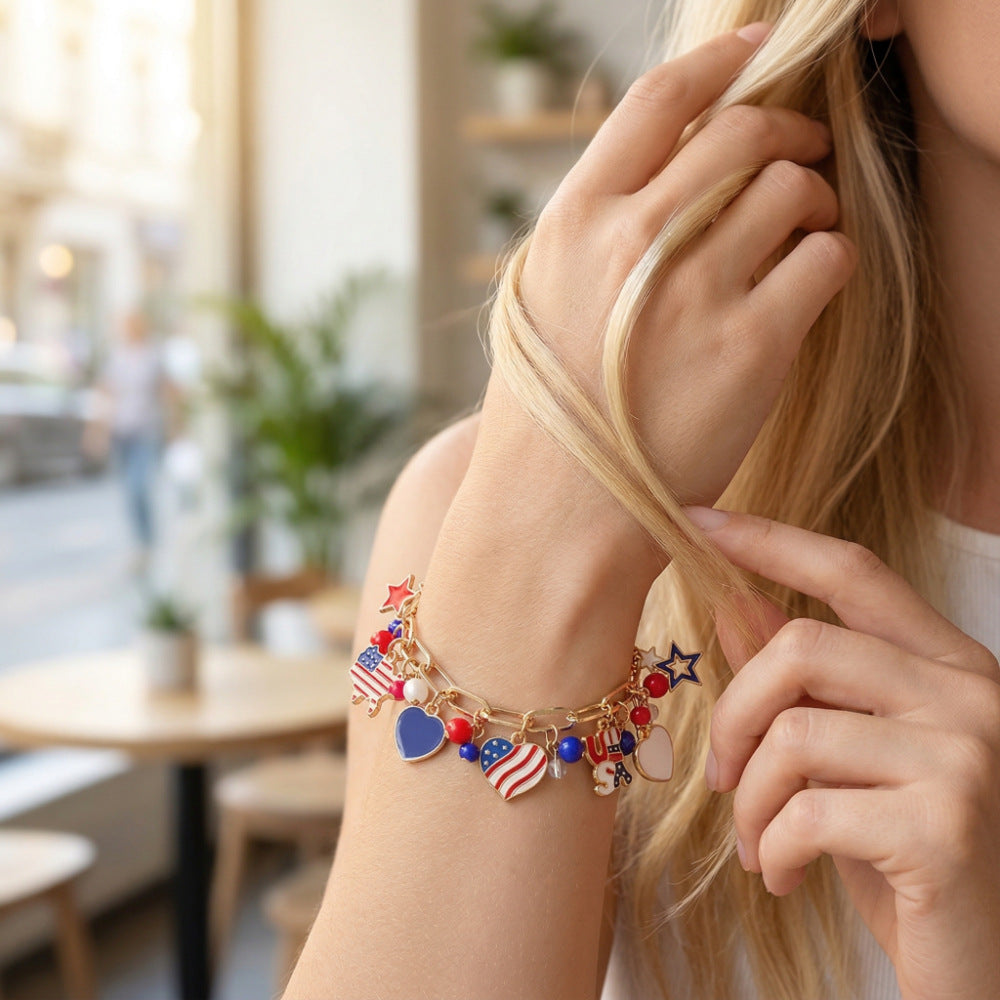Bracciale in lega con strass a stella geometrica e gocce d'olio