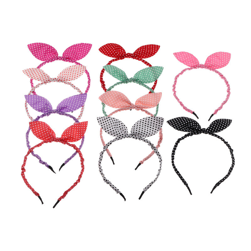 Graziosa fascia per capelli con fiocco e motivo a pois per bambini, con orecchie di Minnie Mouse, accessorio per capelli fatto a mano in tessuto